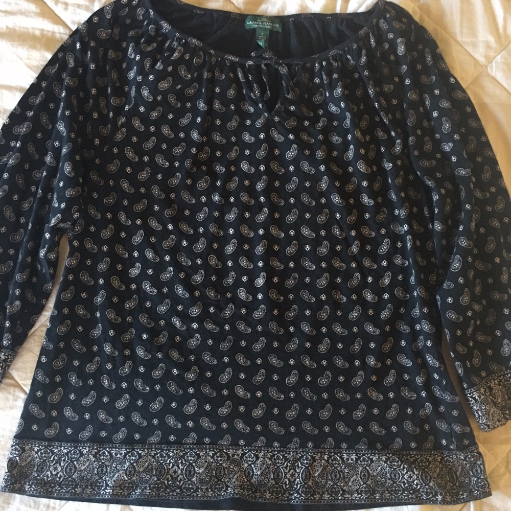 Lauren Jeans. Co. by Ralph Lauren Black Paisley Knit Top size L